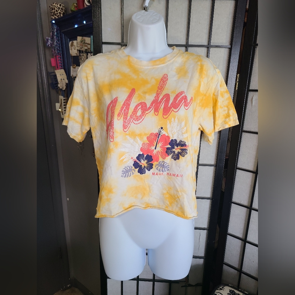 Aloha Yellow Tiedye Cropped Tee sz S